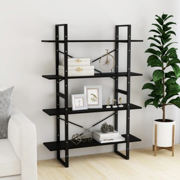 vidaXL Βιβλιοθήκη με 4 Ράφια Μαύρη 100x30x140cm από Μασίφ Ξύλο Πεύκου 1 τεμ.