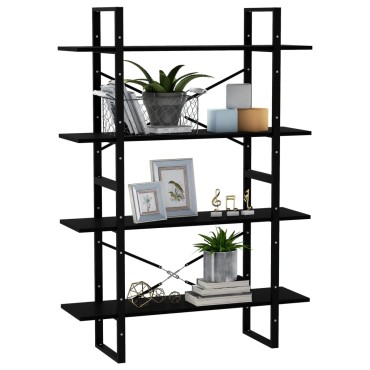 vidaXL Βιβλιοθήκη με 4 Ράφια Μαύρη 100x30x140cm από Μασίφ Ξύλο Πεύκου 1 τεμ.