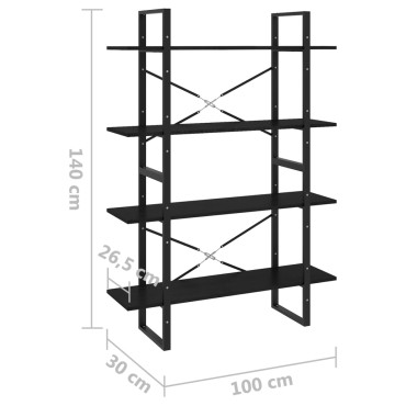 vidaXL Βιβλιοθήκη με 4 Ράφια Μαύρη 100x30x140cm από Μασίφ Ξύλο Πεύκου 1 τεμ.