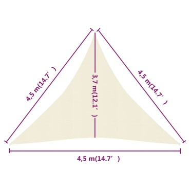 vidaXL Πανί Σκίασης Κρεμ 4,5 x 4,5 x 4,5 μ. από HDPE 160 γρ./μ²