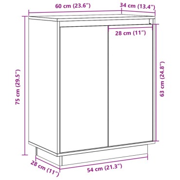 vidaXL Ντουλάπι Λευκό 60x34x75cm από Μασίφ Ξύλο Πεύκου 1 τεμ.