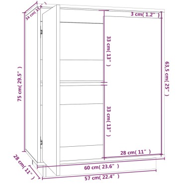 vidaXL Ντουλάπι Λευκό 60x34x75cm από Μασίφ Ξύλο Πεύκου 1 τεμ.