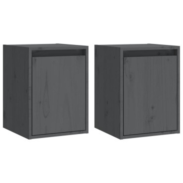 vidaXL Ντουλάπια Τοίχου 2 τεμ. Γκρι 30x30x40cm Μασίφ Ξύλο Πεύκου