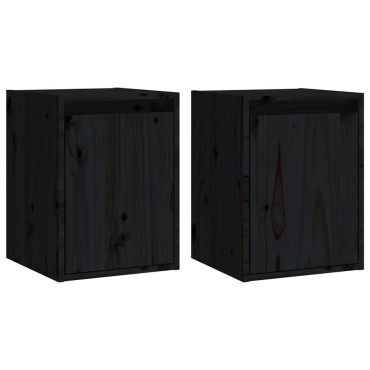 vidaXL Ντουλάπια Τοίχου 2 τεμ. Μαύρα 30x30x40cm Μασίφ Ξύλο Πεύκου