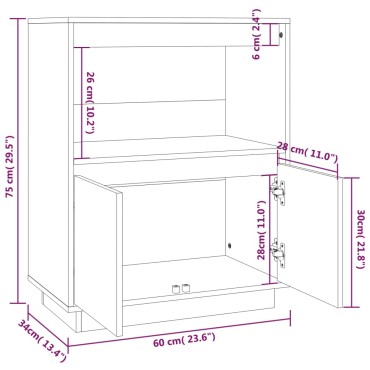 vidaXL Ντουλάπι Καφέ Μελί 60x34x75cm από Μασίφ Ξύλο Πεύκου 1 τεμ.