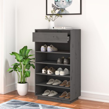 vidaXL Παπουτσοθήκη Γκρι 60x34x105cm από Μασίφ Ξύλο Πεύκου