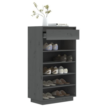 vidaXL Παπουτσοθήκη Γκρι 60x34x105cm από Μασίφ Ξύλο Πεύκου