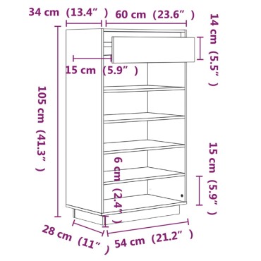 vidaXL Παπουτσοθήκη Γκρι 60x34x105cm από Μασίφ Ξύλο Πεύκου
