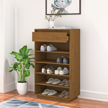 vidaXL Παπουτσοθήκη Καφέ Μελί 60x34x105cm από Μασίφ Ξύλο Πεύκου