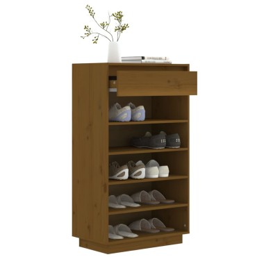vidaXL Παπουτσοθήκη Καφέ Μελί 60x34x105cm από Μασίφ Ξύλο Πεύκου