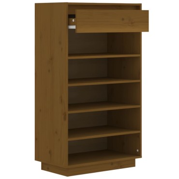 vidaXL Παπουτσοθήκη Καφέ Μελί 60x34x105cm από Μασίφ Ξύλο Πεύκου