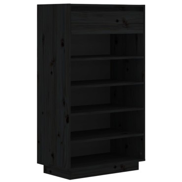 vidaXL Παπουτσοθήκη Μαύρη 60x34x105cm από Μασίφ Ξύλο Πεύκου