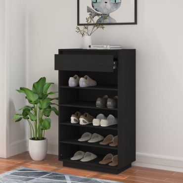 vidaXL Παπουτσοθήκη Μαύρη 60x34x105cm από Μασίφ Ξύλο Πεύκου