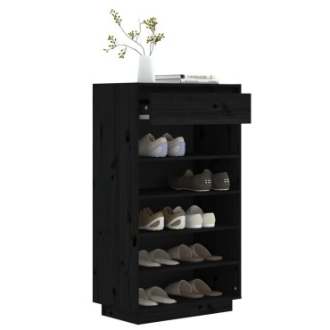 vidaXL Παπουτσοθήκη Μαύρη 60x34x105cm από Μασίφ Ξύλο Πεύκου