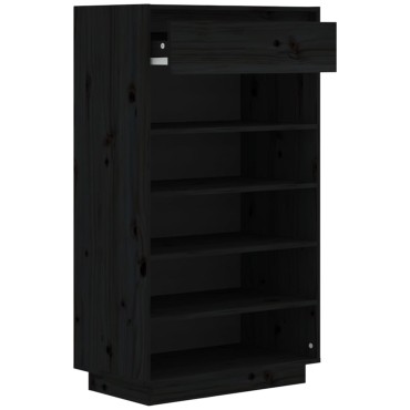 vidaXL Παπουτσοθήκη Μαύρη 60x34x105cm από Μασίφ Ξύλο Πεύκου