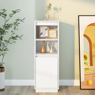 vidaXL Ντουλάπι Ψηλό Λευκό 37x34x110cm από Μασίφ Ξύλο Πεύκου 1 τεμ.
