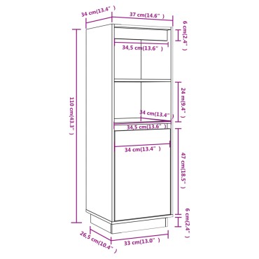 vidaXL Ντουλάπι Ψηλό Λευκό 37x34x110cm από Μασίφ Ξύλο Πεύκου 1 τεμ.