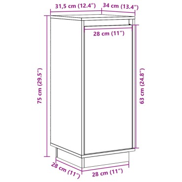 vidaXL Ντουλάπι Λευκό 31,5x34x75cm από Μασίφ Ξύλο Πεύκου 1 τεμ.