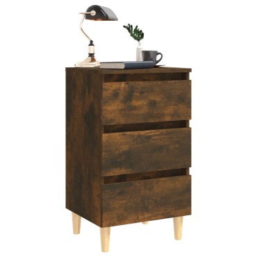 vidaXL Κομοδίνο Καπνιστή Δρυς 40x35x69cm με Μασίφ Ξύλινα Πόδια 1 τεμ.