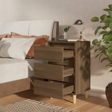 vidaXL Κομοδίνο Καφέ Δρυς 40x35x69cm με Μασίφ Ξύλινα Πόδια 1 τεμ.