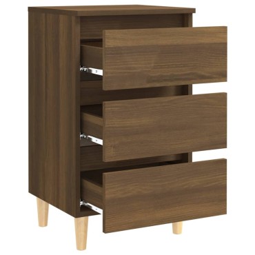 vidaXL Κομοδίνο Καφέ Δρυς 40x35x69cm με Μασίφ Ξύλινα Πόδια 1 τεμ.