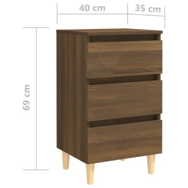 vidaXL Κομοδίνο Καφέ Δρυς 40x35x69cm με Μασίφ Ξύλινα Πόδια 1 τεμ.