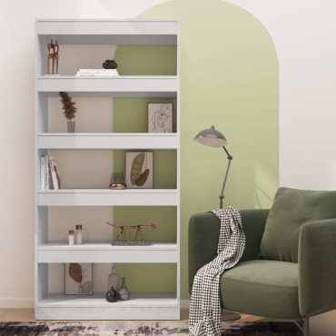 vidaXL Βιβλιοθήκη/Διαχωρ. Χώρου Γυαλ. Λευκό 80x30x166cm Επεξ. Ξύλο 1 τεμ.