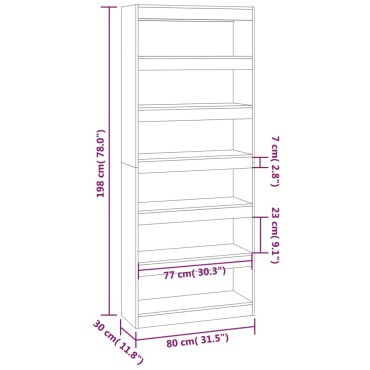 vidaXL Βιβλιοθήκη/Διαχωρ. Χώρου Μαύρο 80x30x198cm Επεξεργ. Ξύλο 1 τεμ.