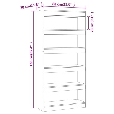 vidaXL Βιβλιοθήκη/Διαχωρισ. Χώρου Γκρι Σκυρ. 80x30x166cm Επεξ. Ξύλο 1 τεμ.