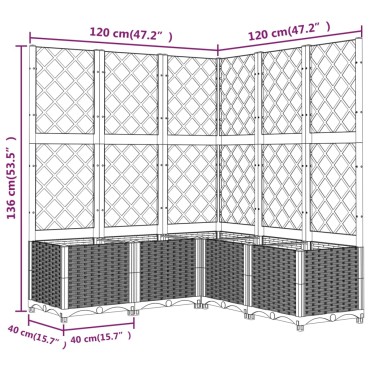 vidaXL Ζαρντινιέρα Κήπου με Καφασωτό Μπλε Γκρι 120x120x136 εκ από PP