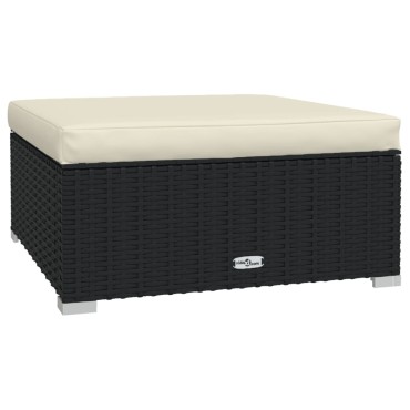 vidaXL Υποπόδιο Κήπου Μαύρο 70x70x30cm Συνθετικό Ρατάν με Μαξιλάρι 1 τεμ. Γωνιακός