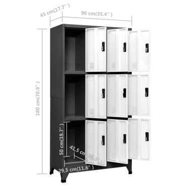 vidaXL Φοριαμός Ανθρακί και Λευκός 90x45x180cm Ατσάλινος 1 τεμ.