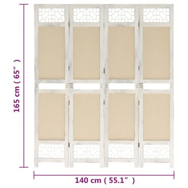 338559 vidaXL 4-Panel Room Divider Cream 140x165cm Fabric