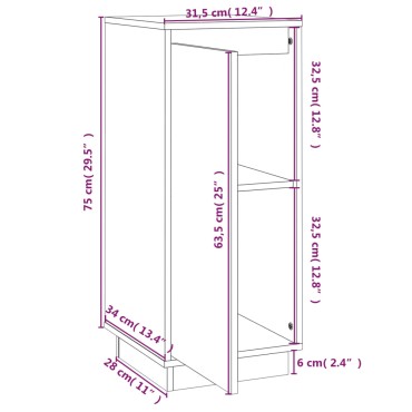 vidaXL Ντουλάπι Καφέ Μελί 31,5x34x75cm από Μασίφ Ξύλο Πεύκου 1 τεμ.