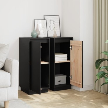 vidaXL Ντουλάπια 2 τεμ. Μαύρα 31,5x34x75cm από Μασίφ Ξύλο Πεύκου