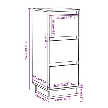 vidaXL Συρταριέρες 2 τεμ. Λευκές 32x34x75cm από Μασίφ Ξύλο Πεύκου