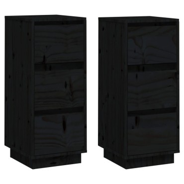 vidaXL Συρταριέρες 2 τεμ. Μαύρες 32x34x75cm από Μασίφ Ξύλο Πεύκου