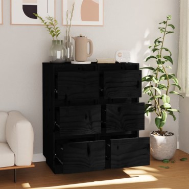 vidaXL Συρταριέρες 2 τεμ. Μαύρες 32x34x75cm από Μασίφ Ξύλο Πεύκου