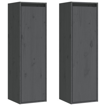 vidaXL Ντουλάπια Τοίχου 2 τεμ. Γκρι 30x30x100cm από Μασίφ Ξύλο Πεύκου