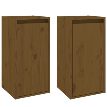 vidaXL Ντουλάπια Τοίχου 2 τεμ. Καφέ Μελί 30x30x60cm Μασίφ Ξύλο Πεύκου