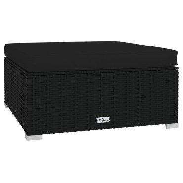 vidaXL Υποπόδιο Κήπου Μαύρο 70x70x30cm Συνθετικό Ρατάν με Μαξιλάρι 1 τεμ. Γωνιακός