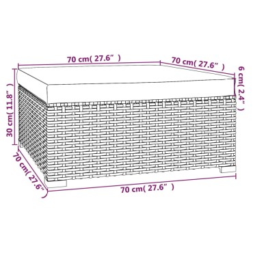 vidaXL Υποπόδιο Κήπου Μαύρο 70x70x30cm Συνθετικό Ρατάν με Μαξιλάρι 1 τεμ. Γωνιακός