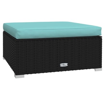vidaXL Υποπόδιο Κήπου Μαύρο 70x70x30cm Συνθετικό Ρατάν με Μαξιλάρι 1 τεμ. Γωνιακός
