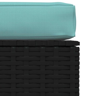 vidaXL Υποπόδιο Κήπου Μαύρο 70x70x30cm Συνθετικό Ρατάν με Μαξιλάρι 1 τεμ. Γωνιακός