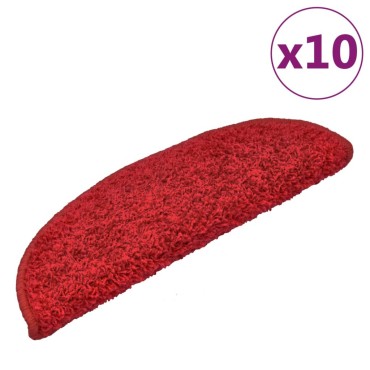 vidaXL Πατάκια Σκάλας 10 τεμ. Κόκκινα 65 x 21 x 4 εκ.