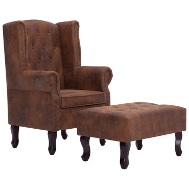 vidaXL Πολυθρόνα Chesterfield με Υποπόδιο Καφέ από Συνθετικό Καστόρι 78x67x108cm 1 τεμ.