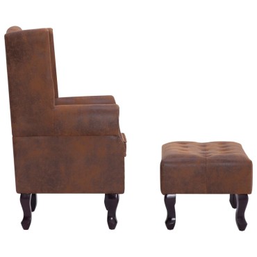 vidaXL Πολυθρόνα Chesterfield με Υποπόδιο Καφέ από Συνθετικό Καστόρι 78x67x108cm 1 τεμ.