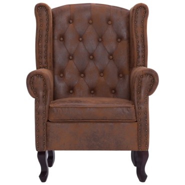 vidaXL Πολυθρόνα Chesterfield με Υποπόδιο Καφέ από Συνθετικό Καστόρι 78x67x108cm 1 τεμ.