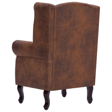 vidaXL Πολυθρόνα Chesterfield με Υποπόδιο Καφέ από Συνθετικό Καστόρι 78x67x108cm 1 τεμ.