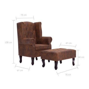 vidaXL Πολυθρόνα Chesterfield με Υποπόδιο Καφέ από Συνθετικό Καστόρι 78x67x108cm 1 τεμ.